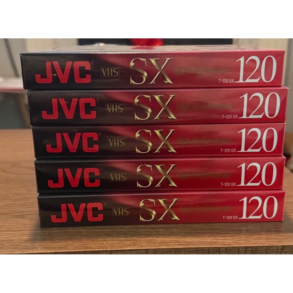 Lot of 5 JVC T-120 SX High Performance Blank VHS Tapes - New & Factory Sealed